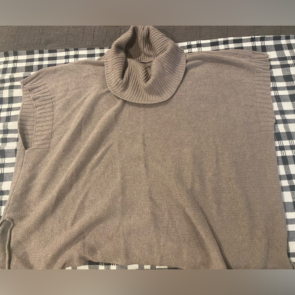 Taupe knit poncho with cowl neck